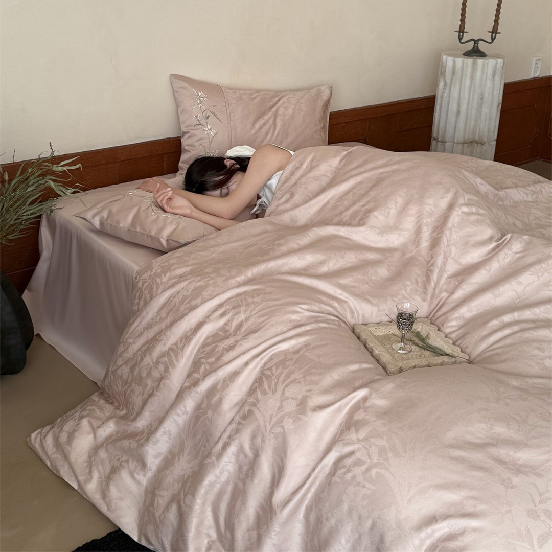 Jacquard Satin Floral Duvet Cover Set