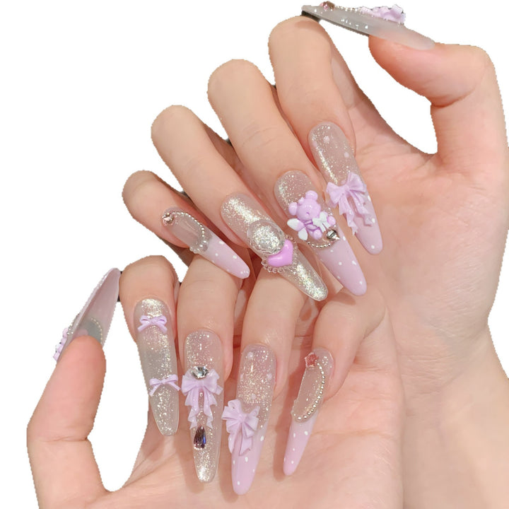 Decorative Press-On Nail Art Set with Whimsical Accents