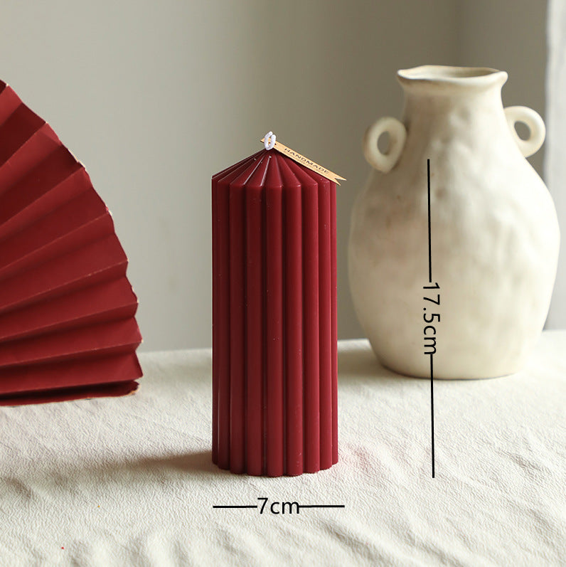 Sculptural Ribbed Pillar Candle for Modern Home Decor