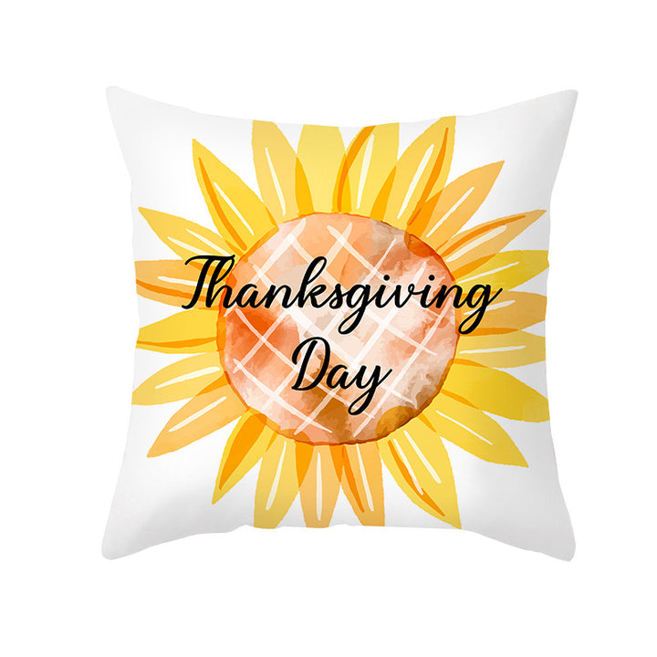 Square Removable Linen-Blend Thanksgiving Pumpkin Watercolor Throw Pillow Cover