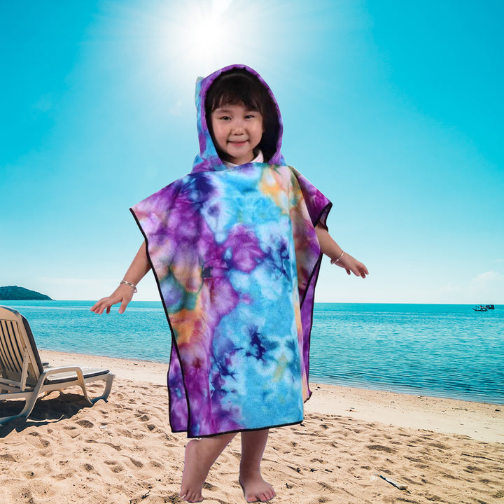 Women's Fleece Poncho with Hood and Colorful Tie-Dye Design Stornfield