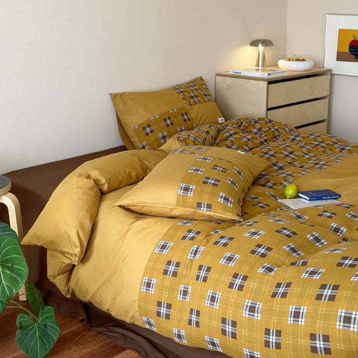 Reversible Plaid Patchwork Duvet Cover Set with Soft Brushed Microfiber