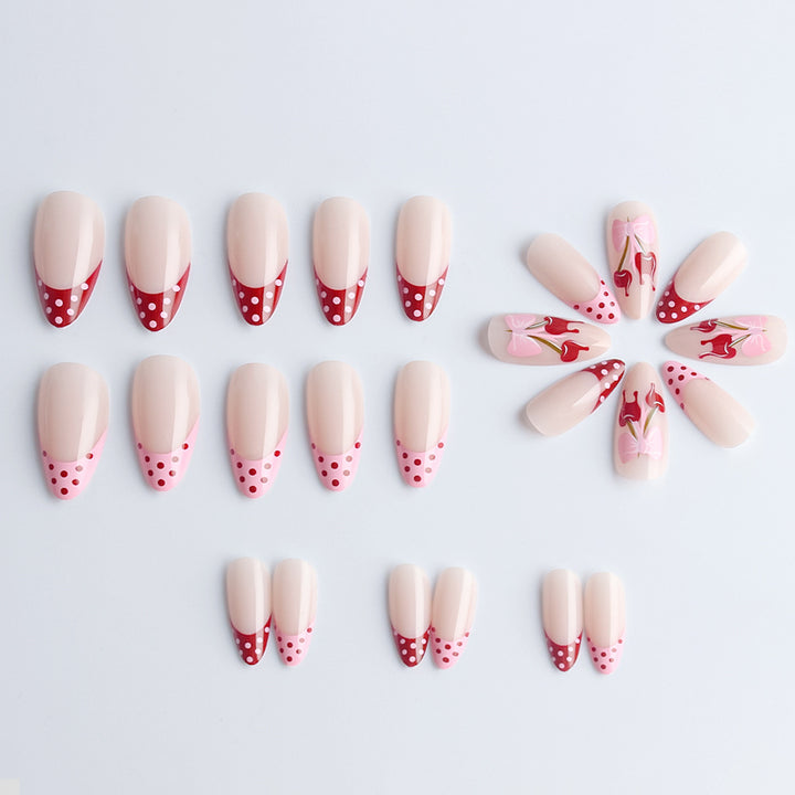 Artistic Cherry-Themed Press-On Nail Art Set Stornfield