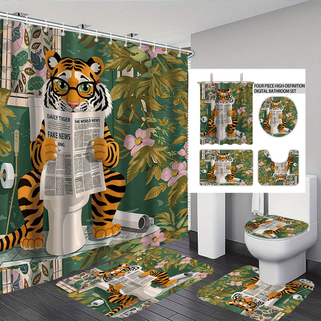 Artistic High-Definition Leopard and Rose-Themed Bathroom Décor Set Stornfield