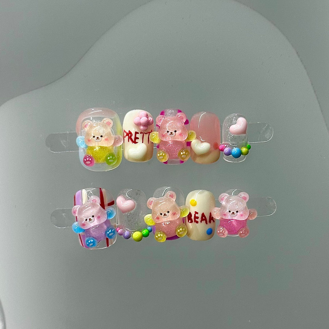 Themed Bear-Embellished Press-On Nail Set