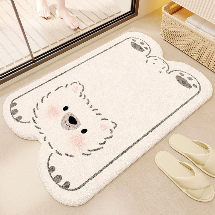 Cartoon Bear-Shaped Plush Bath Rug for Bathroom