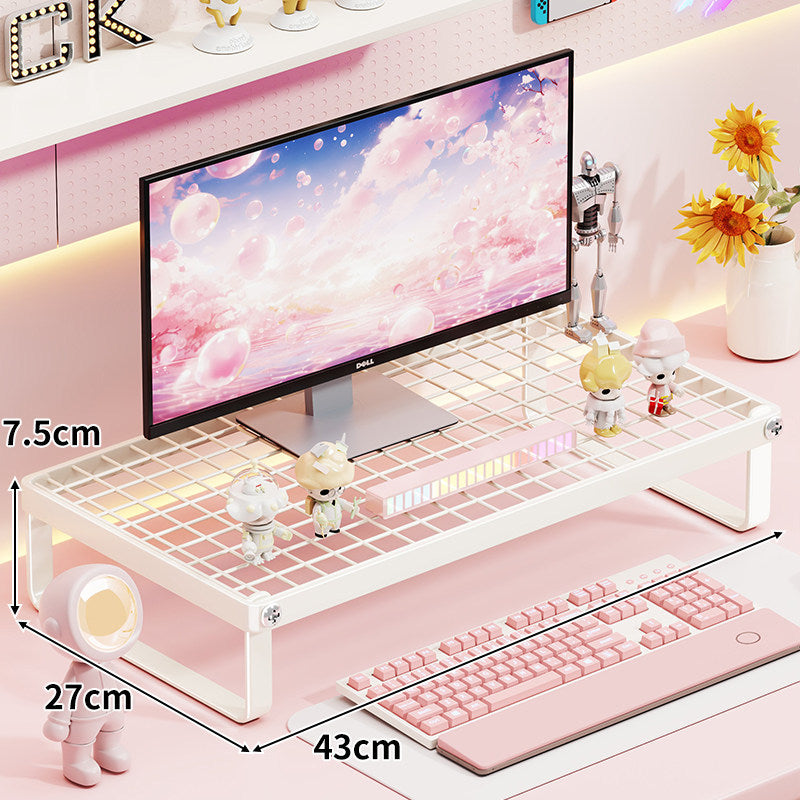Ventilated Metal Grid Monitor and Desktop Riser with Under-Shelf Keyboard Storage