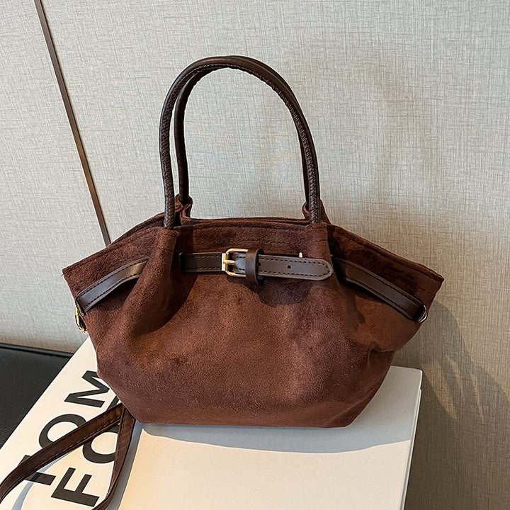 Faux Suede Handheld Satchel