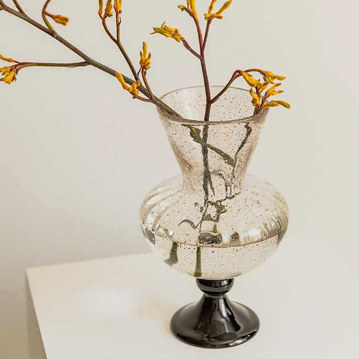 Decorative Blown Glass Ribbed Bulb Vase with Goblet Pedestal Stornfield