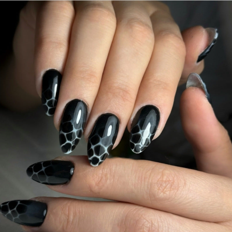 Artistic Press-On Nail Set with Geometric Design Stornfield