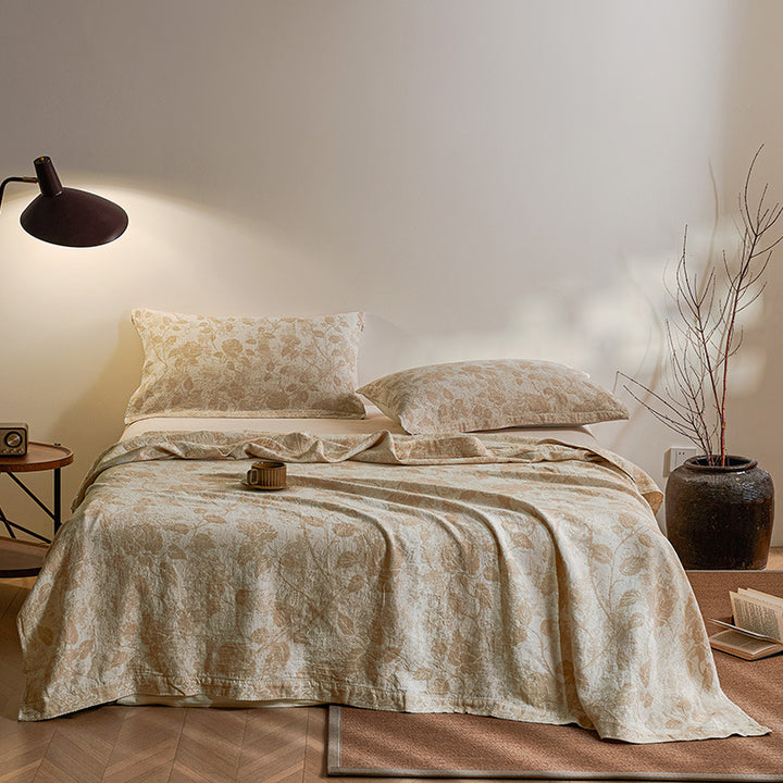 Reversible Cotton-Linen Floral Quilt Coverlet Set