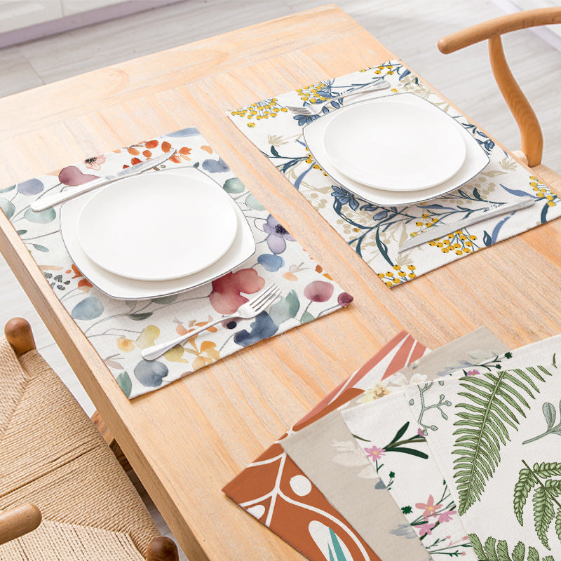 Botanical Printed Cotton-Linen Rectangular Dining Placemat with Non-Slip Backing