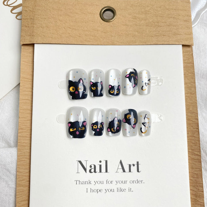 Cat-Themed Press-On Nail Set