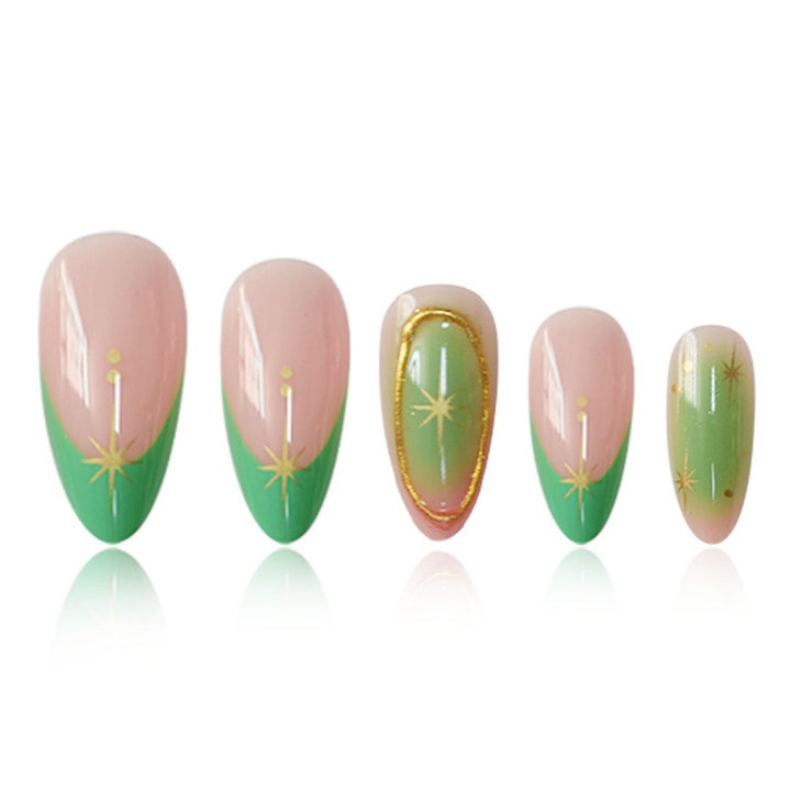 Artistic Gel Nail Enhancements with Gold Accents Stornfield