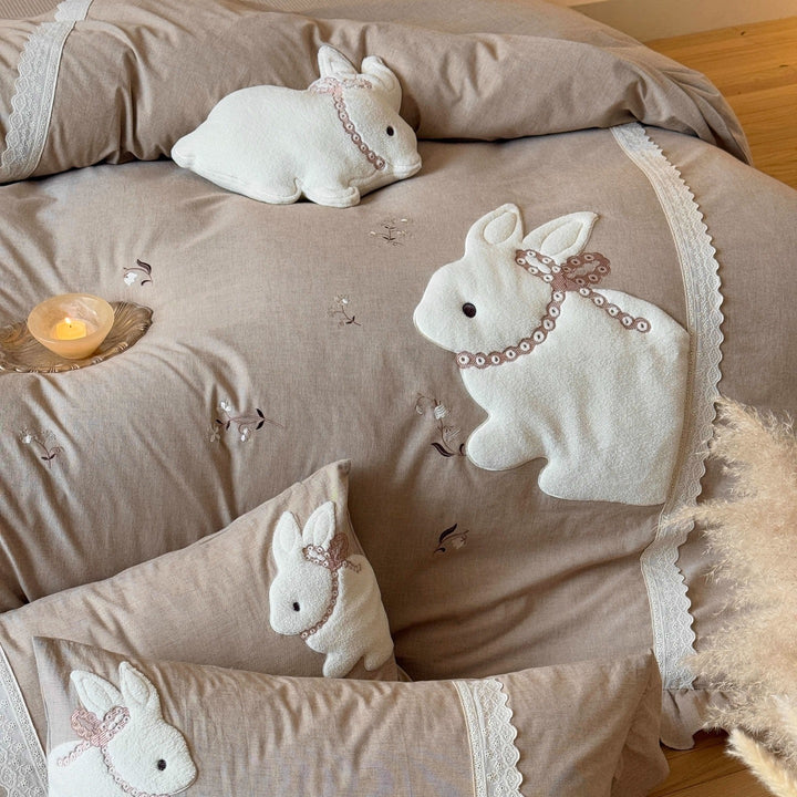 Linen Embroidered Ruffled Duvet Cover Set