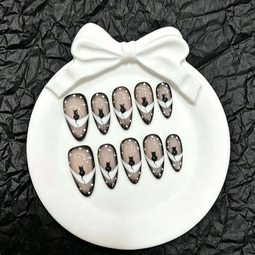 Artistic Cat-Themed Press-On Nail Art Set  1791773919