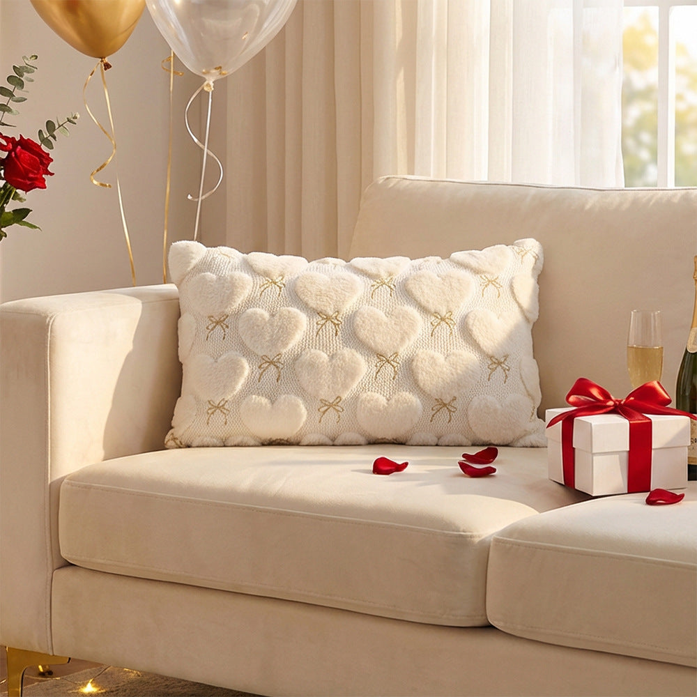 Valentine's Plush Heart Embossed Decorative Throw Pillow Cover