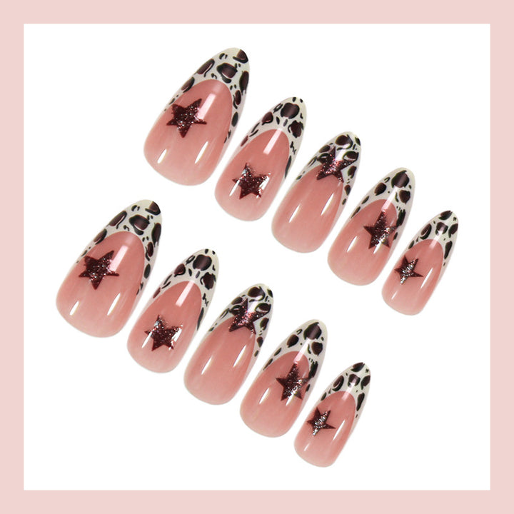 Acrylic nail set with trendy star and leopard pattern Stornfield