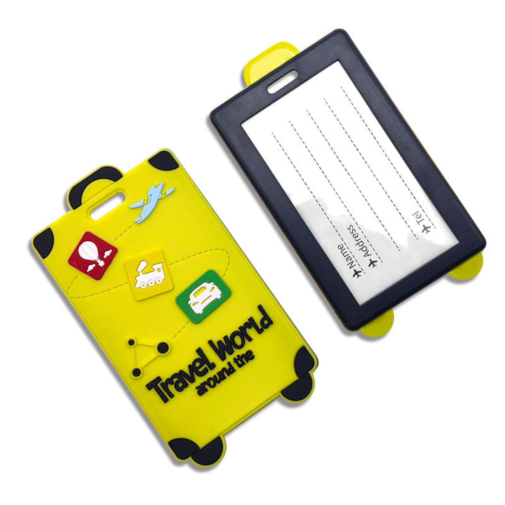 playful silicone luggage tag with clear ID window and embossed travel icons Stornfield