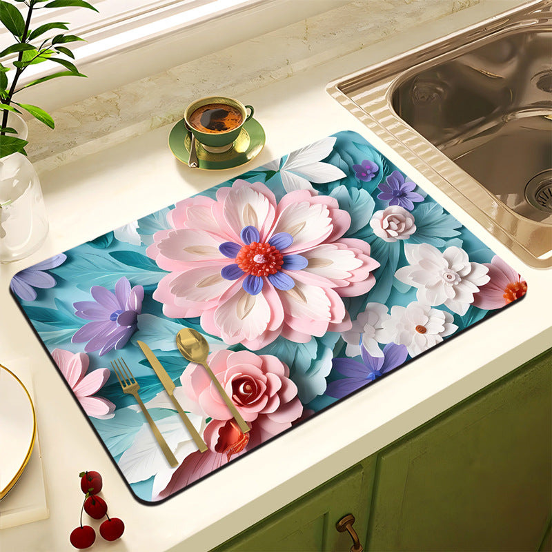 Floral Design Anti-Slip Kitchen Mat