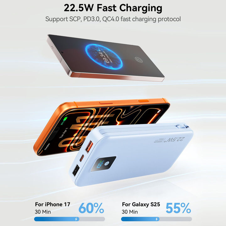 Power bank with digital LCD display and integrated charger Stornfield