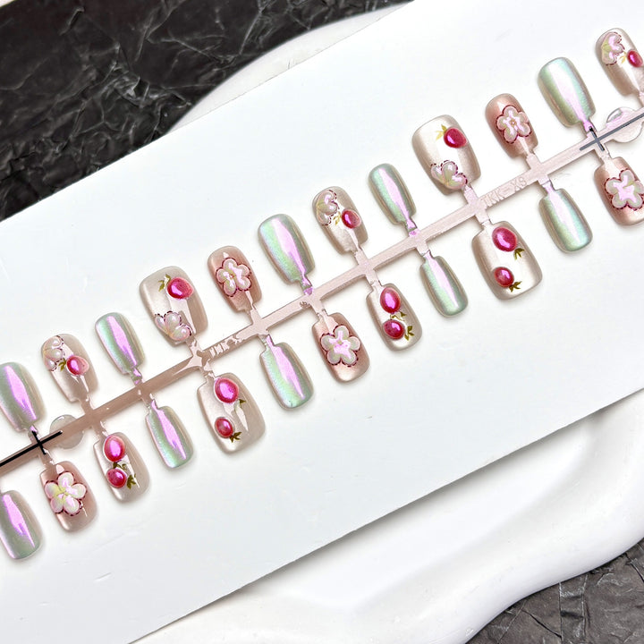 Floral Printed Press-On Nail Set