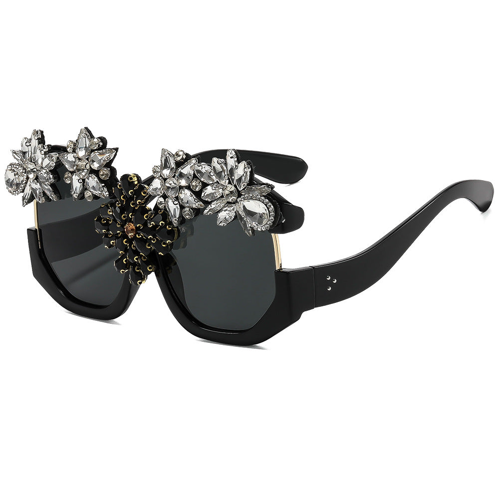 Women Glamorous Sunglasses with Sparkling Crystal Flowers Stornfield