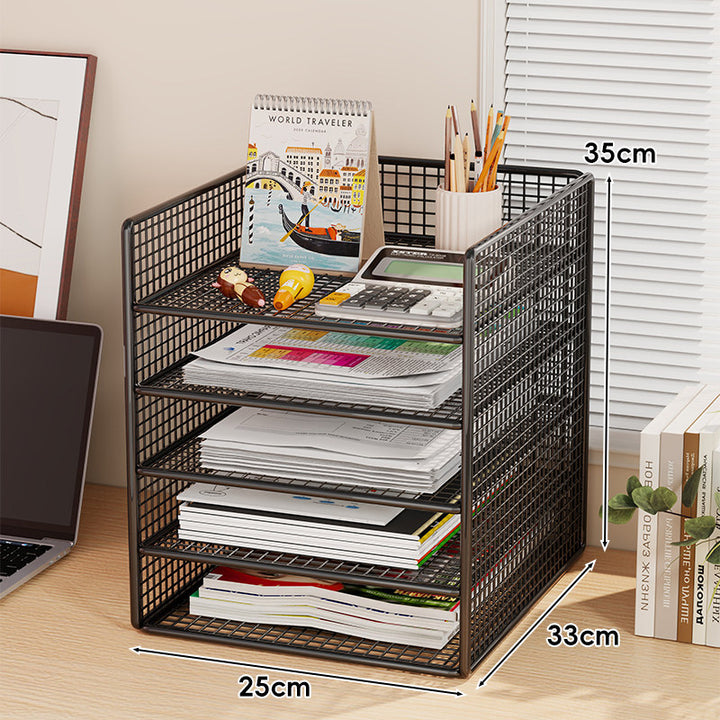 Ventilated Mesh Three-Tier Desktop Document and Magazine Organizer Rack