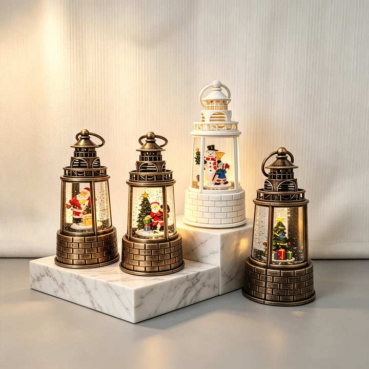 Nostalgic snow lantern with moving snowman scene Stornfield