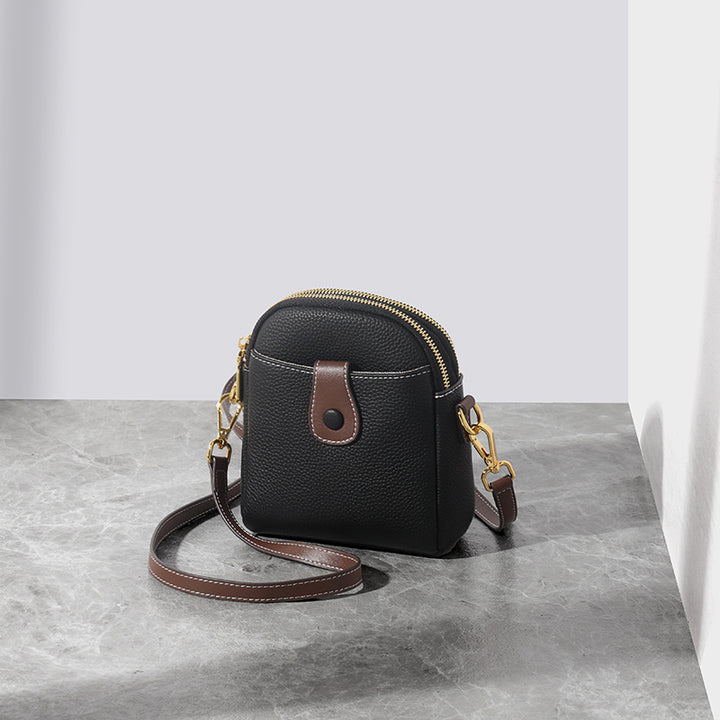Compact Pebbled Vegan Leather Vertical Camera Bag with Contrast Trim & Detachable Strap