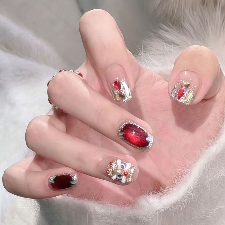 Elegant Gemstone Embellished Press-On Nail Set Stornfield