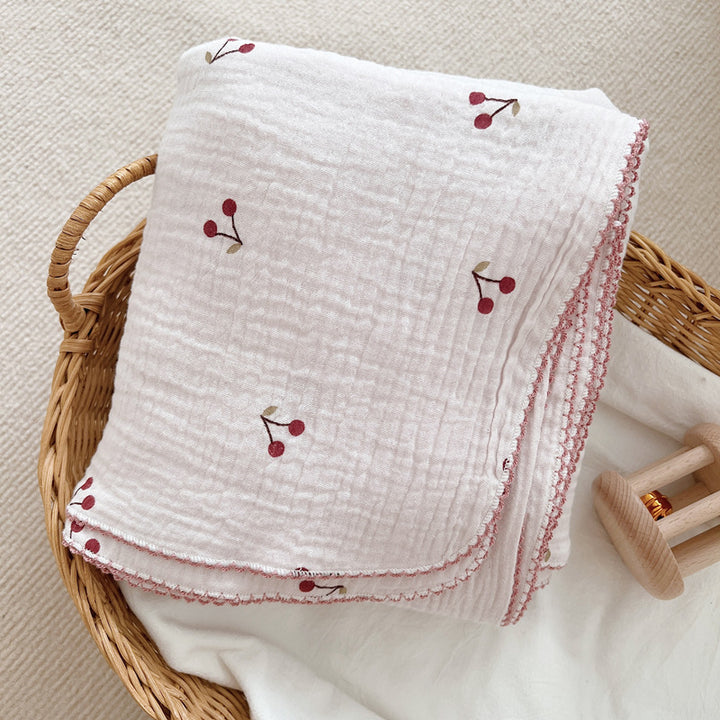 Unisex soft muslin blanket with cherry-shaped embroidery Stornfield