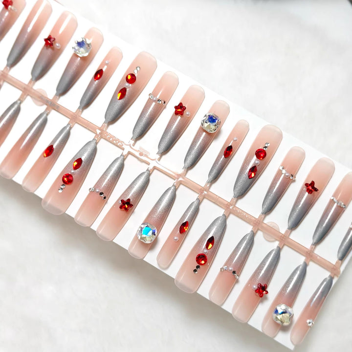 Artificial nails with glamorous design and sparkling accents Stornfield