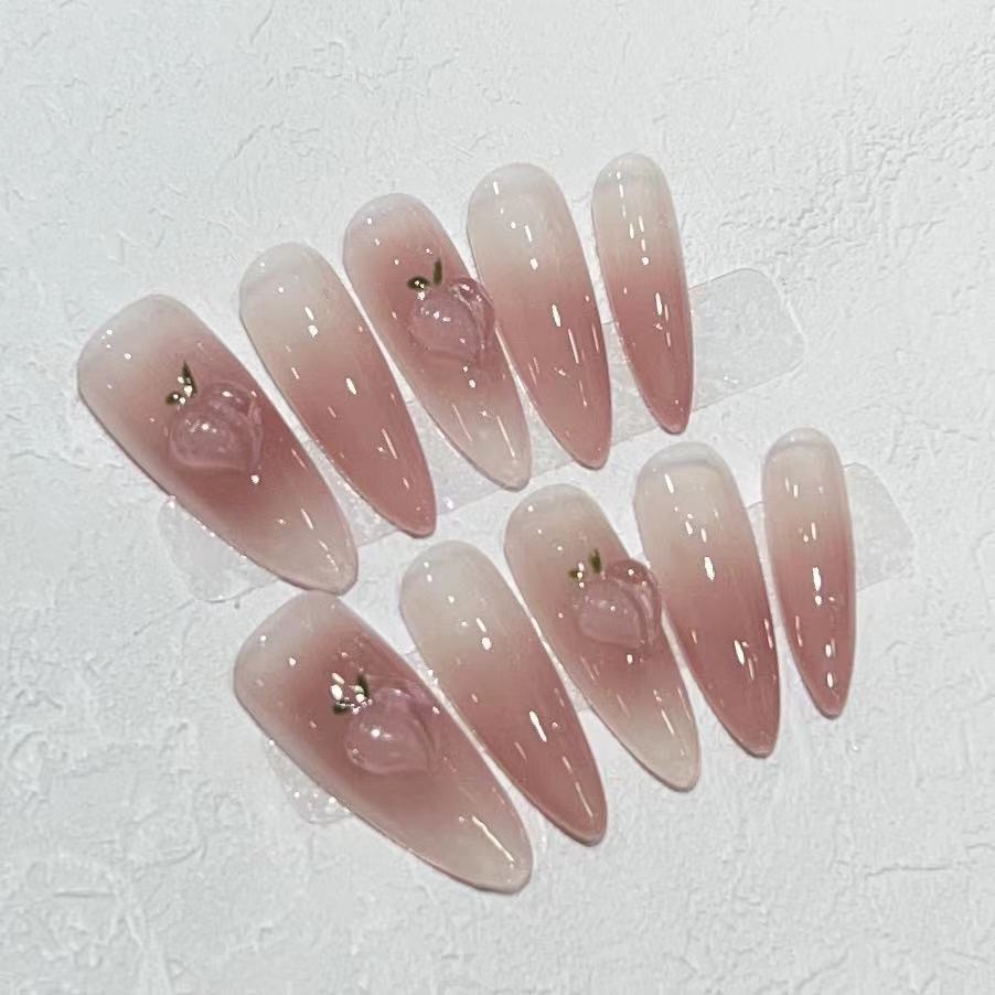 Elegant Press-On Almond Nail Set with Heart Detail Stornfield