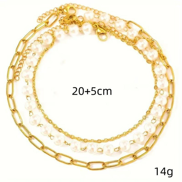 Elegant Layered Pearl and Chain Bracelet Set Stornfield