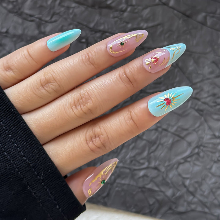 Artistic Floral Embellished Press-On Nail Set Stornfield