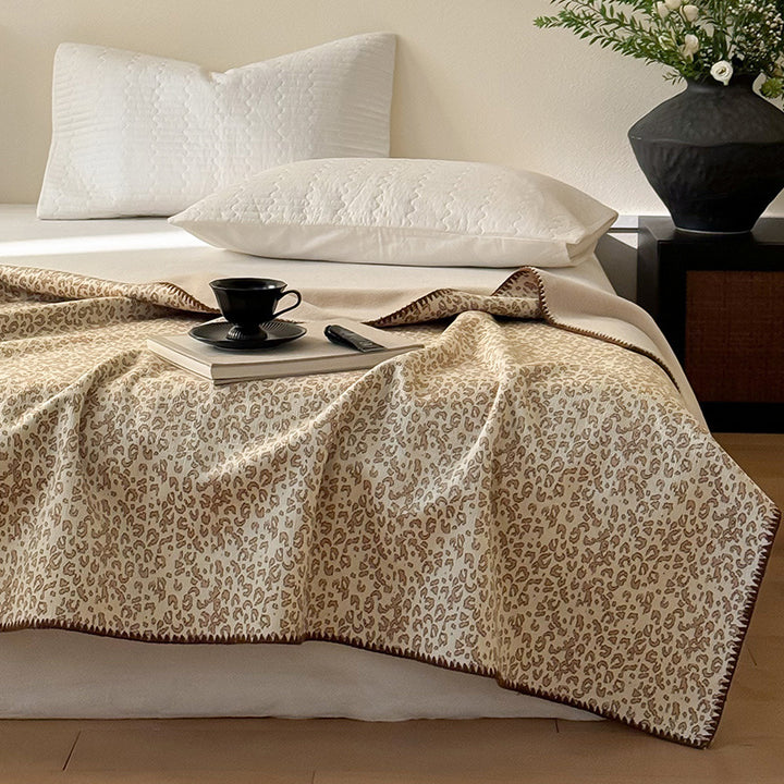 Reversible Quilted Lightweight Bed Throw Blanket with Micro Leopard Jacquard Pattern