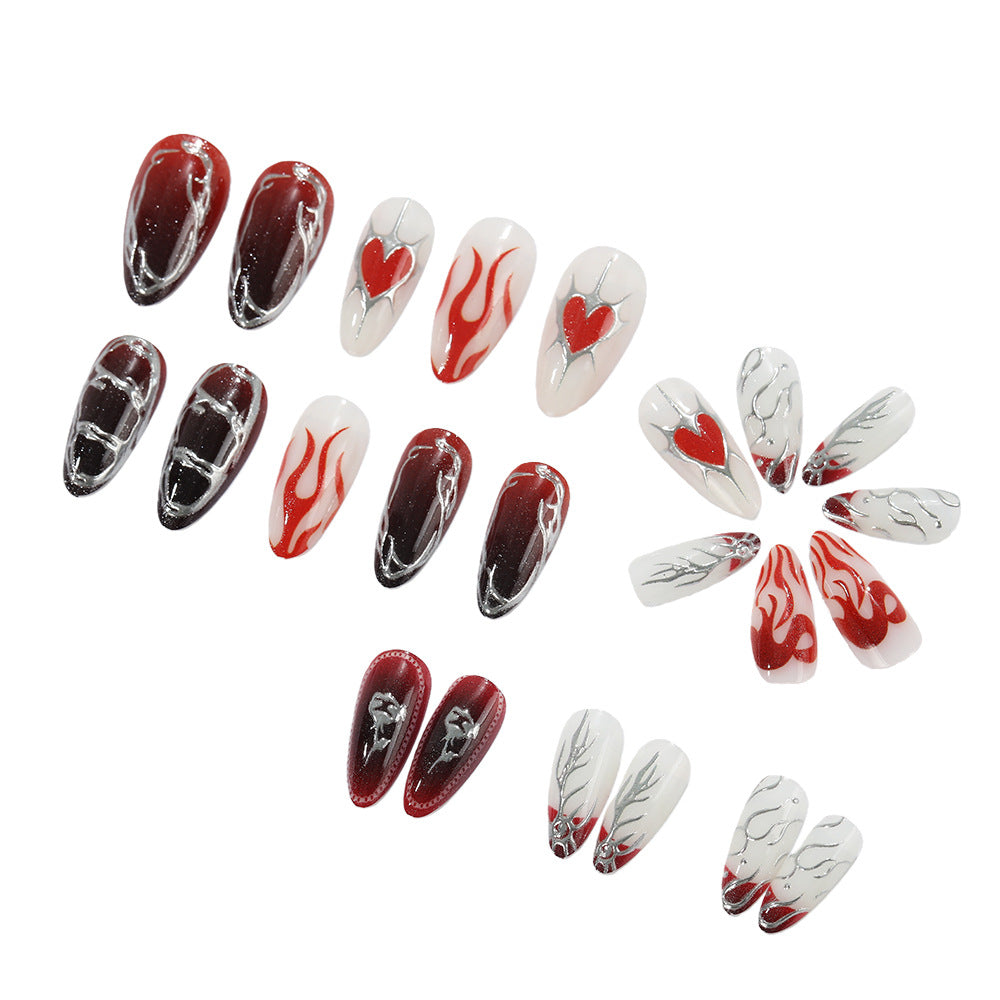 Stylish artificial nails with creative heart and flame designs Stornfield