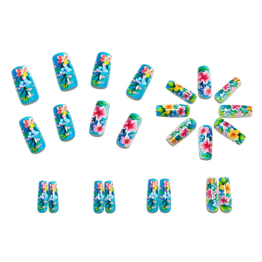 Artificial nail set with flower design and glossy finish Stornfield