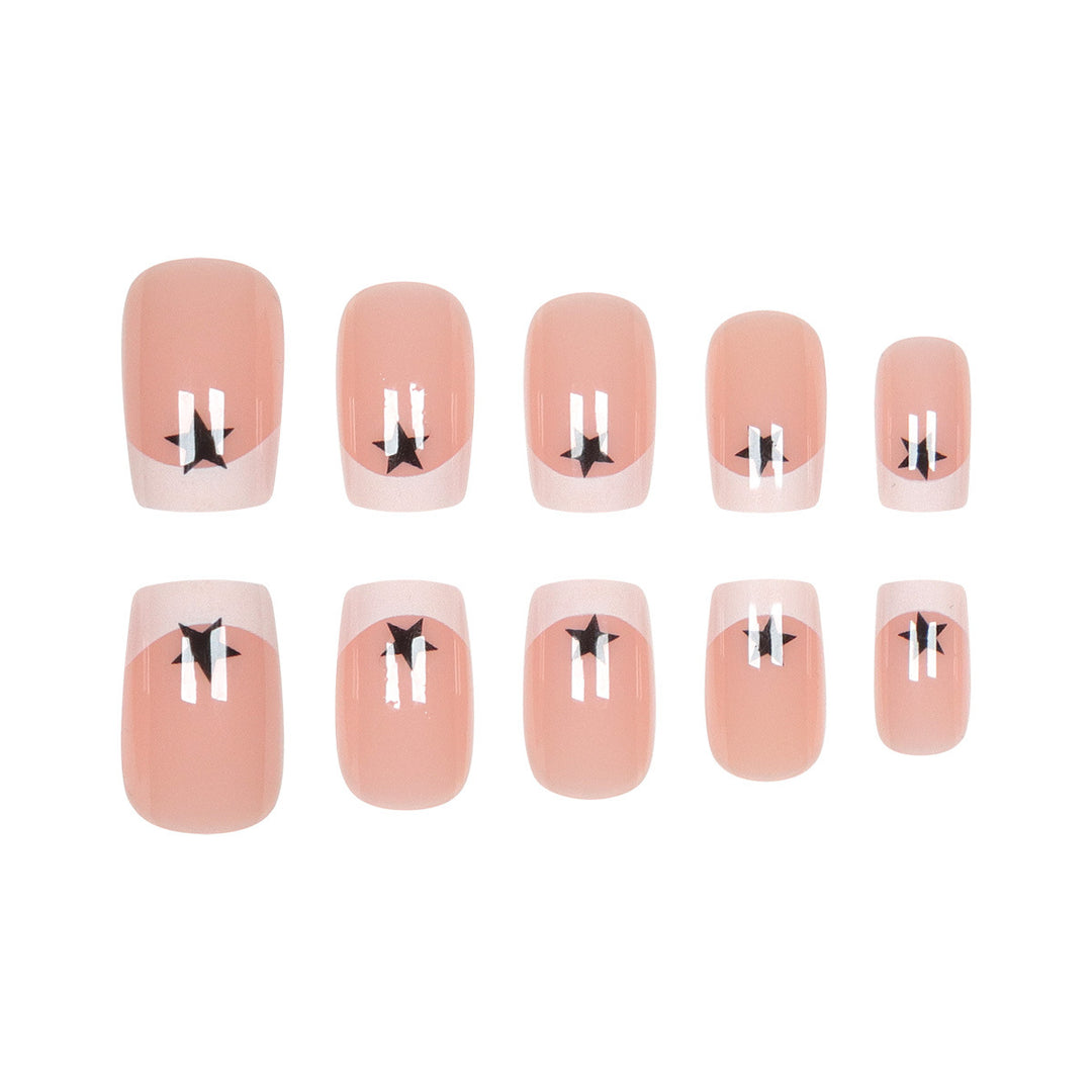 Artistic French Tip Press-On Nails with Star Accents Stornfield