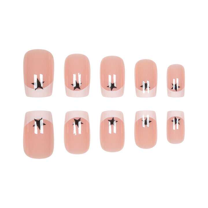 Artistic French Tip Press-On Nails with Star Accents Stornfield