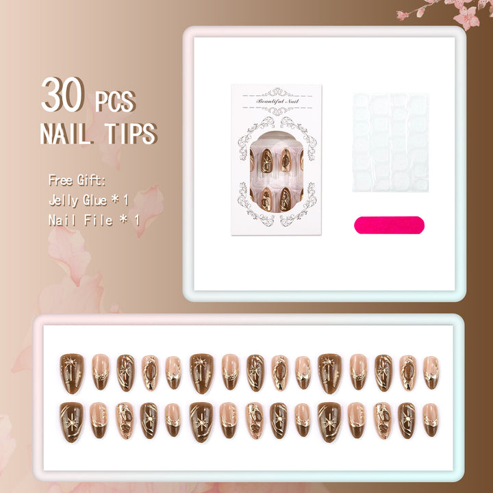 Decorative Press-On Nail Art Set with Gold Accents