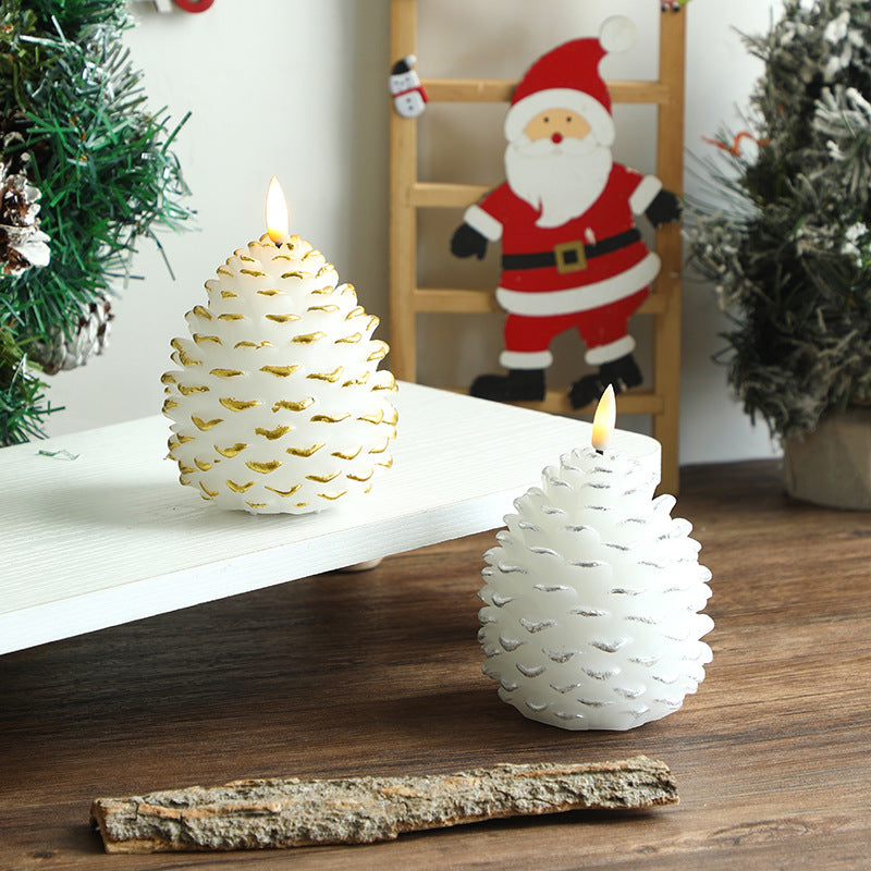 Pinecone-Shaped LED Wax Decorative Candle with Flickering Flame and Snow-Dusted Finish