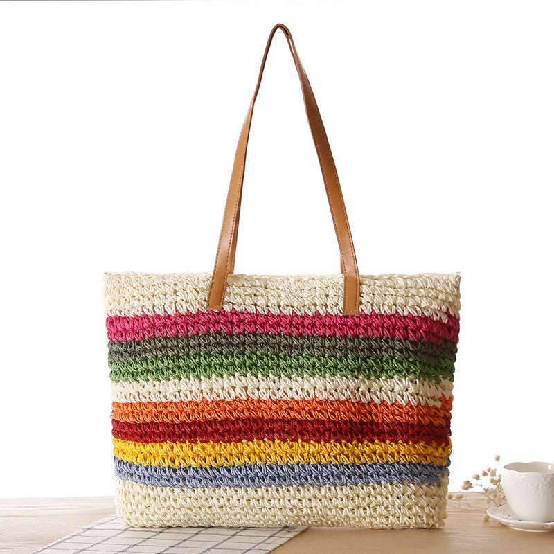 Handwoven raffia tote bag with colorful stripes Stornfield