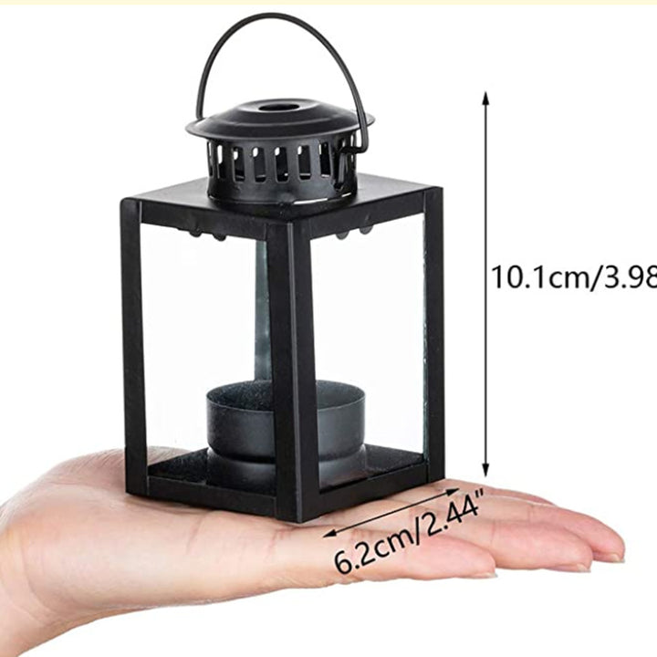Mini Metal Tea Light Lantern with Glass Panels and Foldable Carry Handle Stornfield