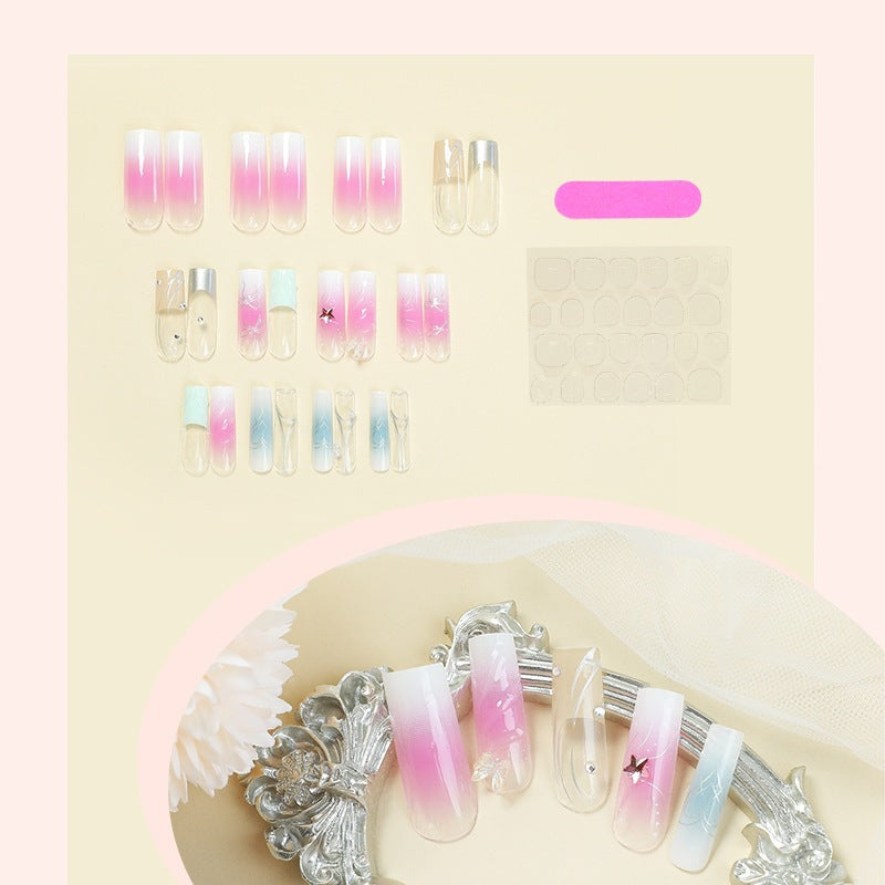 Artifical Nail Set with Elegant Ombre Designs and Glitter Accents Stornfield