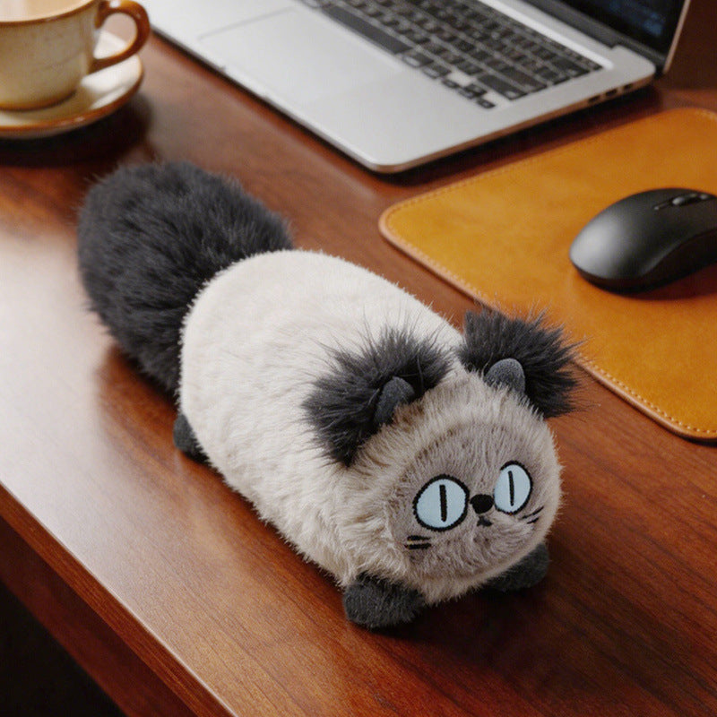 Long Plush Cat Desk Wrist Rest Cushion with Memory Foam Core and Anti-Slip Base Stornfield