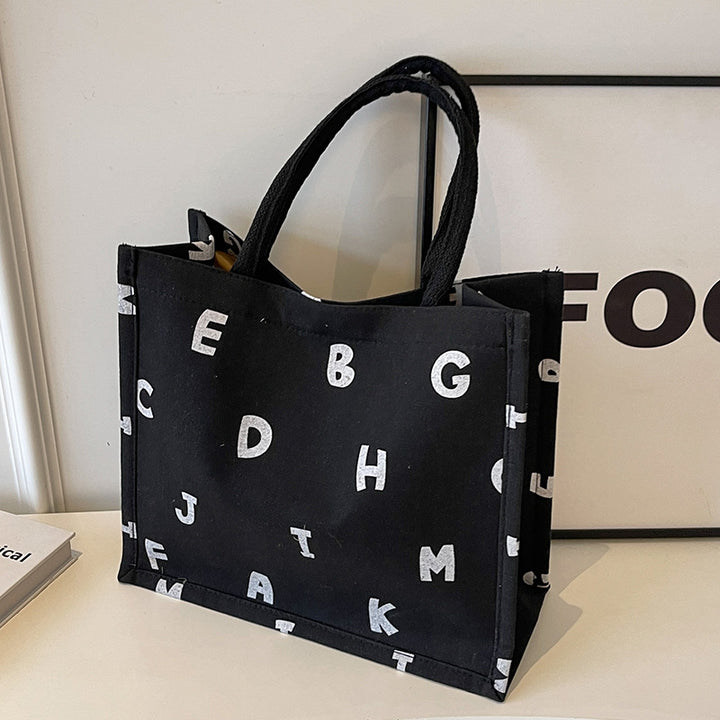 Alphabet Print Canvas Tote
