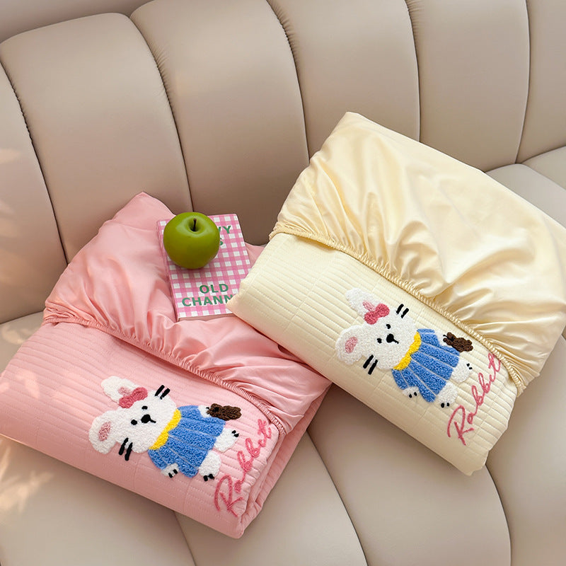 Quilted Fitted Mattress Topper with Embroidered Panda Motif