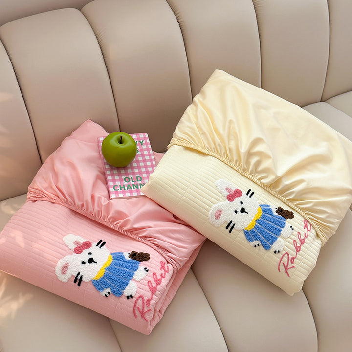 Quilted Fitted Mattress Topper with Embroidered Panda Motif